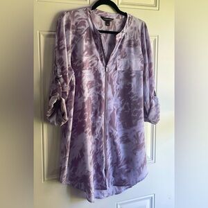 EUC Lavender Purple Full Zip Swimsuit Coverup With Rollup Snap Sleeves